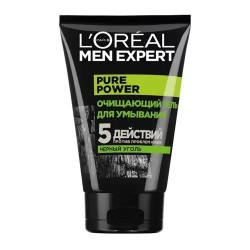 Гель для умывания для мужчин L'Oreal мен эксперт Пьюр пауэр черный уголь очищающий 5 действий 100 мл